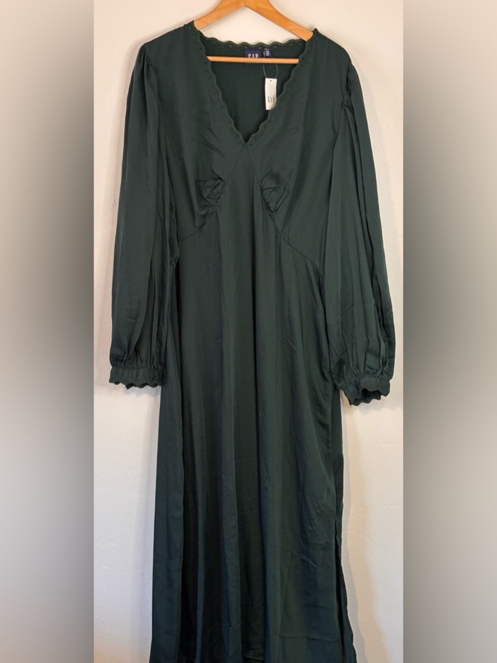 NWT GAP Green Satin Empire Long Sleeve Midi Dress with Side Slit Size XXL Tall - Picture 3 of 9